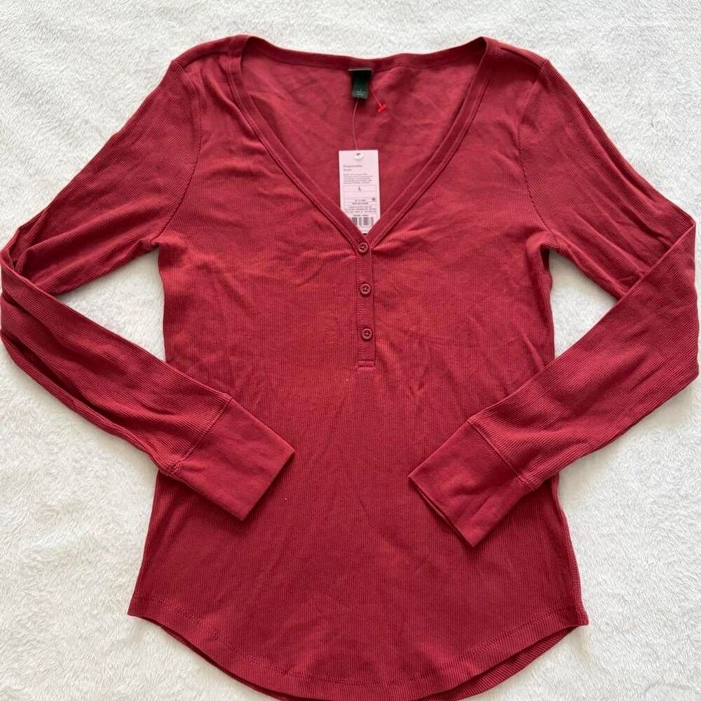 Wild Fable Henley Long Sleeve Shirt Women's L NWT Minimalist Y2K Fall Casual